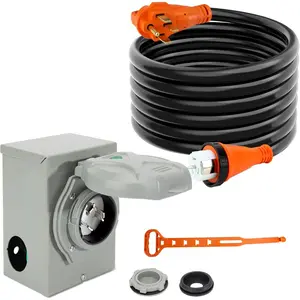 2  Warranty,  50 Amp Generator Cord 25FT and Power Inlet Box (Pre-Drilled),125/250 , STW 6/8/1 AWG, NEMA 14-50P to SS2-50R Generator Cord  Combo Kit, ETL&CSA Listed (25FT)
