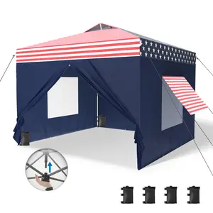 PHI VILLA Canopy Tent Pop Up 10x10 ft One Person Push Set Up Tent with 4 Sidewalls UPF 50+ Heavy Duty Straight Legs with 4 Sandbags & 1 Roller Bag Outdoor Folding