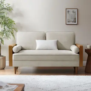 Kellan Heathered Weave Fabric Loveseat in Walnut Heathered Weave Ivory