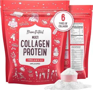 Mama Natural Multi Collagen Protein Powder Type I II III IV V X - Unflavored & Hydrolyzed 16Oz Pure Collagen Peptides Powder - Grass Fed Beef, Wild Fish Marine & USA Eggshell - Whole Body Collagen