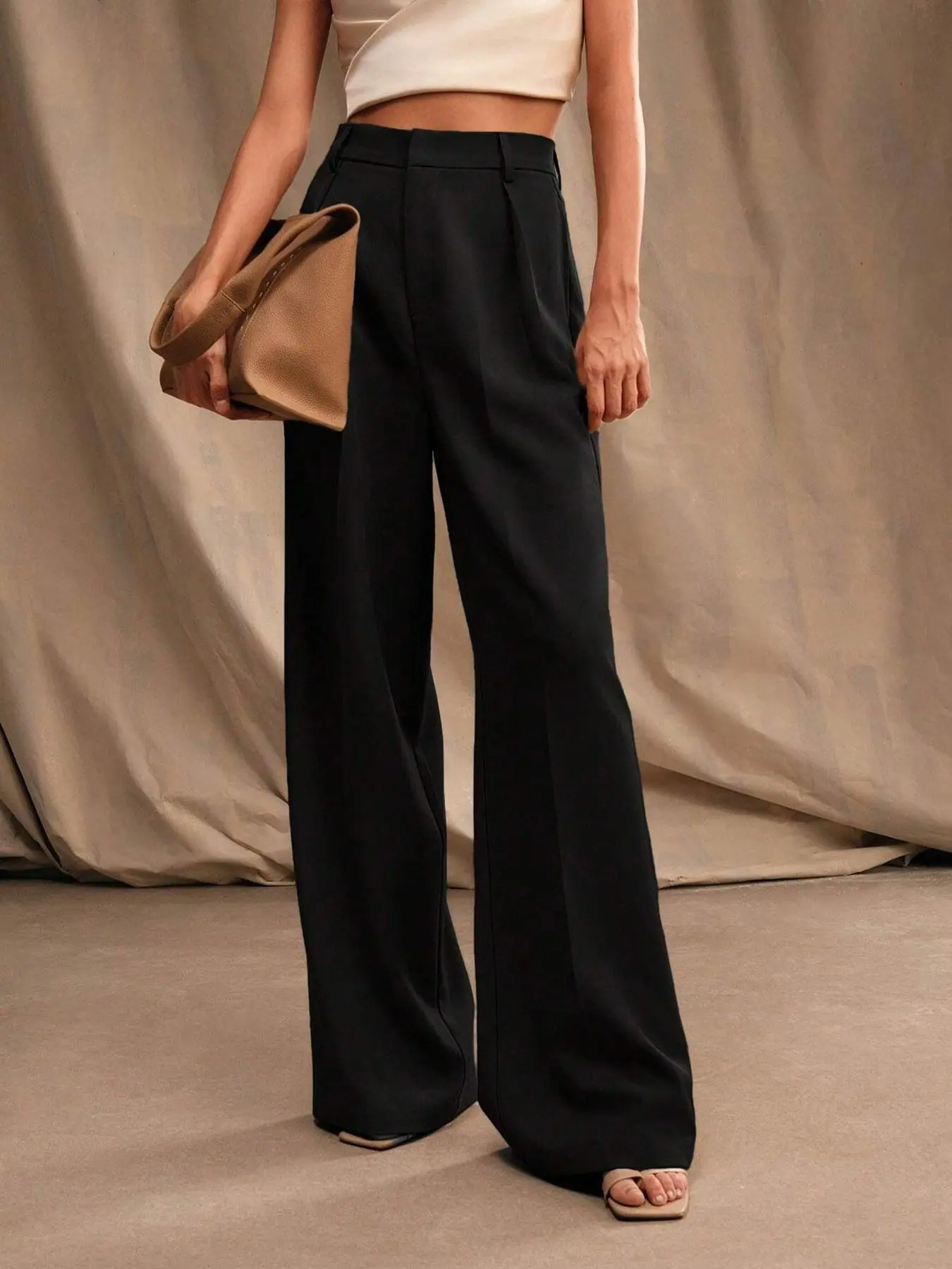 Women's Solid Wide Leg Trousers, Flowy Palazzo Pants, Casual Comfy Trousers for Daily Wear, Ladies Bottoms for All Seasons, Wide Legged Pants