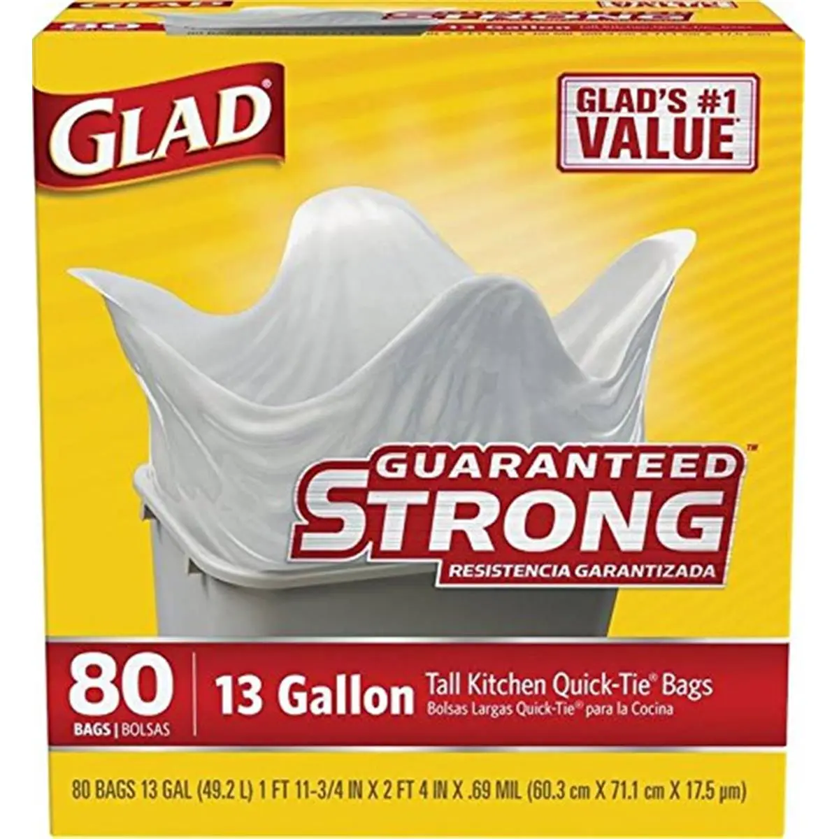 GLAD Strong Plastic Kitchen Trash Bags, 13 gal Capacity, 80-Count Pack, Home Care Supply