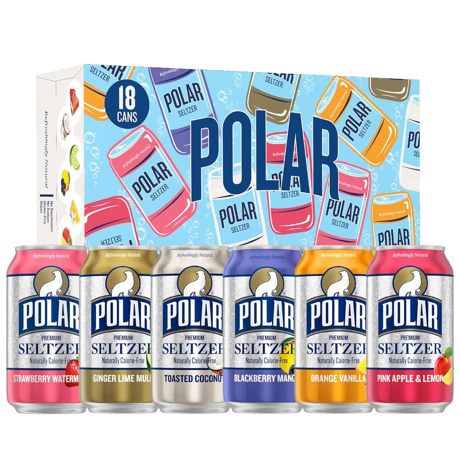 Polar Seltzer Water Sampler Variety Pack - 12 fl oz Cans, 18-Pack Sparkling Fizzy Drink Beverage