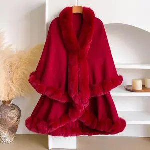 Vintage Fall & Winter Solid Color Plush Double-Layer Faux Cashmere Cape Plus Size Knitted Cardigan Coat Warm Versatile Outerwear Perfect for Chic Looks