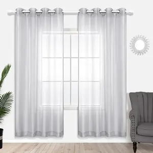 KOUFALL Silver Sheer Curtains, Luxury Curtain for Living Room Bedroom, Light Grey Grommet Backdrop Curtains for Party, 52 x 84 Inch Length, 2 Panels Set, Gray