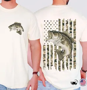 Bass Camo Fish Flag Shirt Fishing Two-sided T-Shirt For Men, Camo Patriotic Tee, Gift For Dad, Fisherman Outdoors Shirt, Fathers Day And Husband Gift