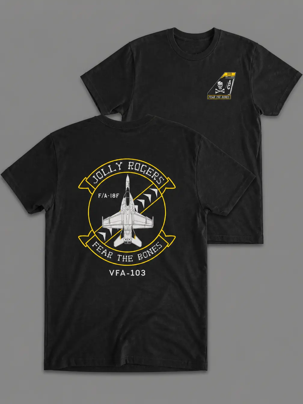 VFA-103 Jolly Rogers F/A-18F Super Hornet Tactical T-Shirt Fear The Bones Naval Aviation Military Graphic Tee Fighter Squadron Navy Veteran Pilot Gift For Men Aviation Enthusiasts