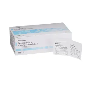 McKesson BZK Cleansing Towelettes, 5 x 7 Inch, 100 Count Box
