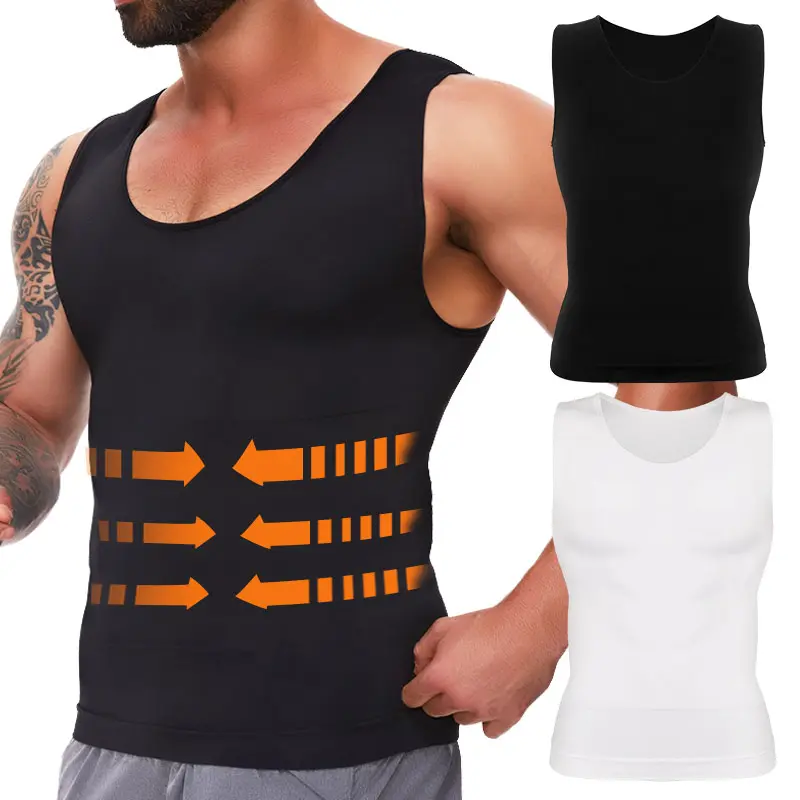 cattibor Men's Compression Tank Top, Solid Nylon Blend Body Shaper with Tummy Control, Athletic Activewear for Gym & Workout