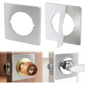 2 Pack Square Satin Nickel Door Knob Plates, No Drill Adhesive Brushed Stainless Steel Door Reinforcement Plate, Paintable Door Hole Cover to Match Any Door Color 3.58" x 3.58"