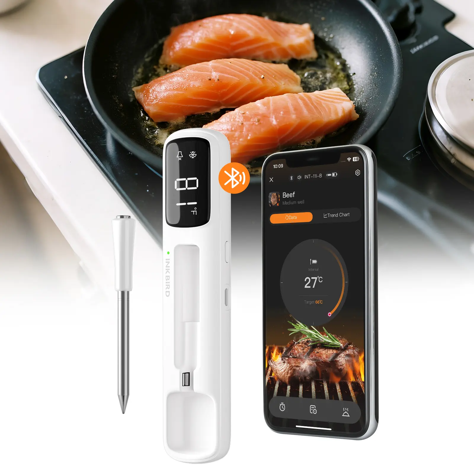 INKBIRD Digital Smart Meat Thermometer, Bluetooth Wireless Stainless Steel Waterproof Kitchen Gadget, Quick-Read Precision Grill Meat Thermometer for Cooking, Kitchen Utensils - tiktokshopstockup, Compact, Kitchen Gadgets, Quick-Read Meat Thermometers