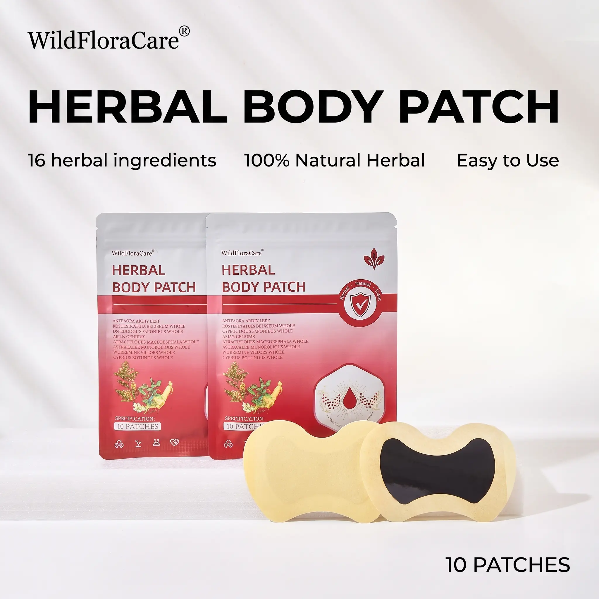 WildFloraCare Herbal Heat Patches for Daily Body Healing, 10 Disposable Pcs/Box, Infused with 16 Chinese Herbs, Skin-Friendly Adhesive, Easy to Apply & Remove, Beauty & Personal Care Product