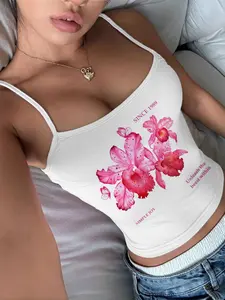 Women's Floral Print Fitted Cami Top, Casual Sleeveless Spaghetti Strap Top for Summer, Ladies Clothes for Daily Wear, Womenswear, Casual Sleeveless Tank