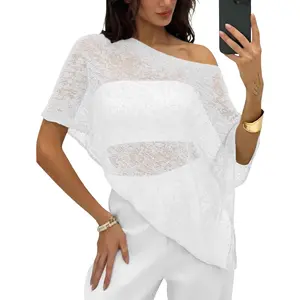 Lightweight versatile knit shawl pullover & asymmetric poncho for women. Mesh cami & hollow off-shoulder knit coverups fit spring fall daily, summer beach and party casual with relaxed loose plain silhouette.
