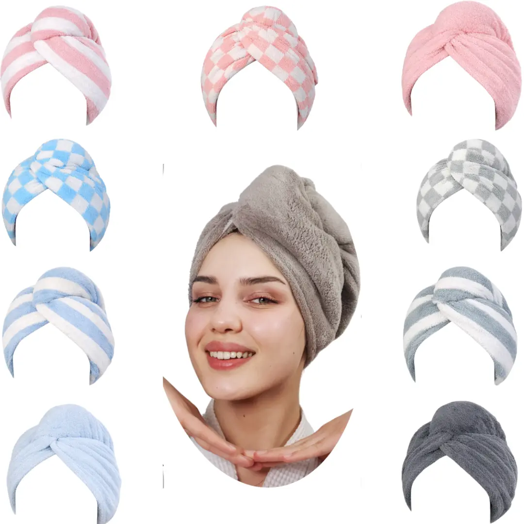 Hair Towel Wrap Microfiber Soft Pack Absorbent drying turbans curly hair well secure easy to use for all age Lightweight Bathroom Reusable breathable Hair Towel Wrap Microfiber Soft Pack Absorbent drying turbans curly hair well secure easy to use for all age Lightweight Bathroom Reusable breathable