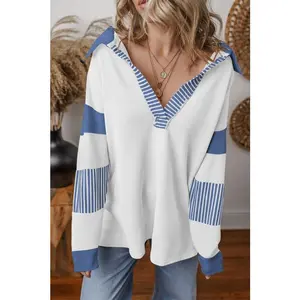 Striped Patchwork Collar Sweatshirt