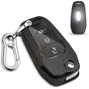 for Ford Key fob Cover,TPU Key Case Protector Compatible with 2015 2016 2017 2018 2019 Ford F150 F250,Focus 3 Escort Kuga Everest Fiesta Mustang Edge MKV Fusion 2016 Ranger flip Remote Key(Black)