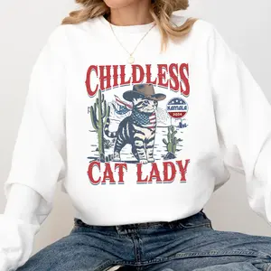 Childless Cat Lady Cowboy Sweatshirt, Feninist Kamala Shirt, Election Shirt, Hallowen Shirt, Hoodie, Sweatshirt Cotton