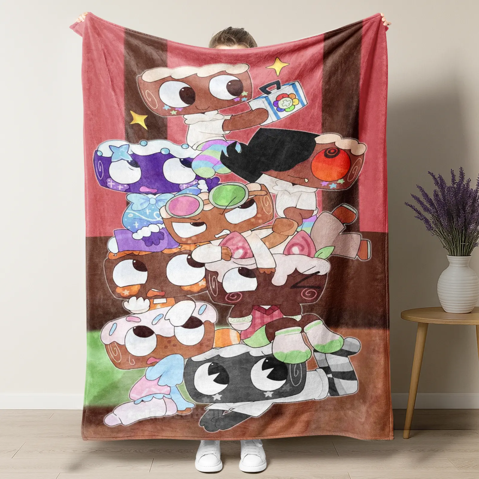 Dandy's World Gingerbread Character Stack Fleece Blanket – Cute Roblox Game Toons All-Over Print Plush Throw, Perfect for Dandy's World Fans