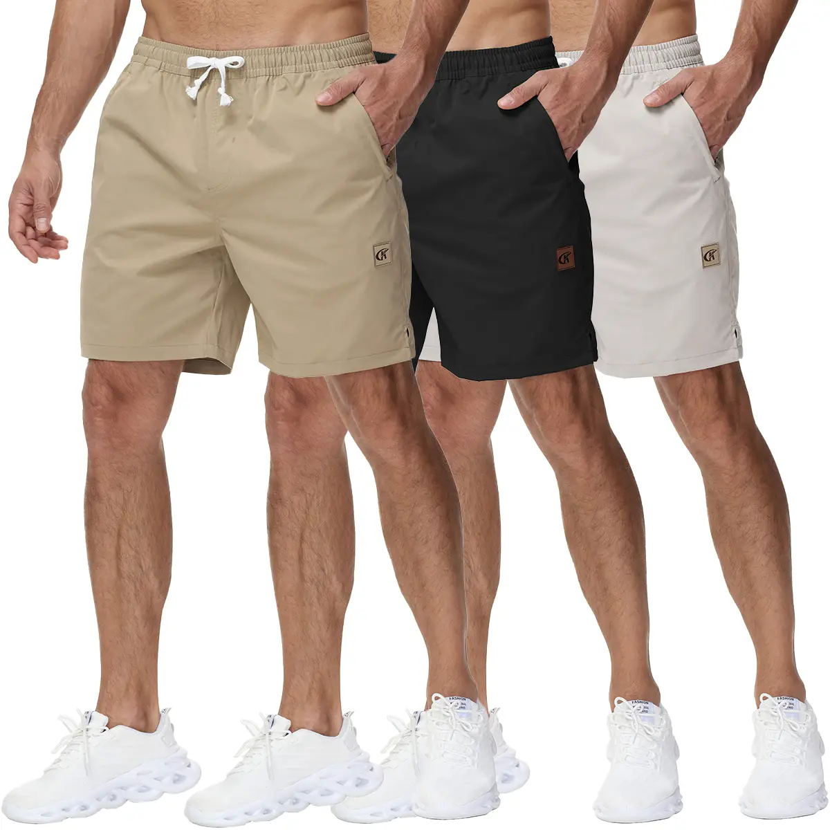 Men's 3-Pack 7" Cargo Shorts - 3-Pocket Design (2 Slant Zipper+1 Rear), 100% Polyester, Sizes 30-42, Trendy Streetwear Gift for Hiking, Golf & Camping