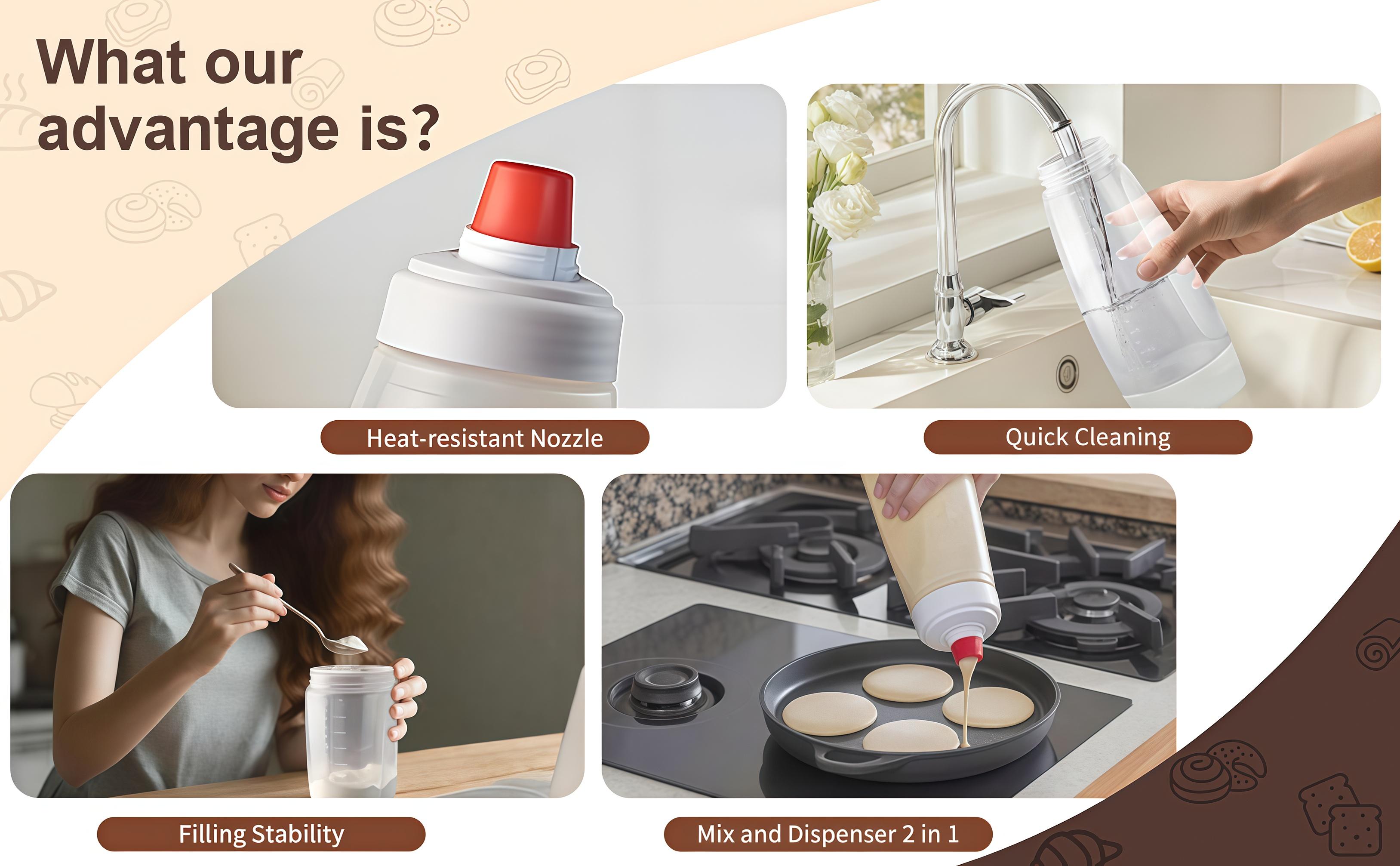 Pancake Batter Mixer & Dispenser - Squeeze Bottle with Stainless Whisk Ball for Perfect Pancakes, Muffins & Cupcakes, Essential Spring Kitchen Gadgets Pancake Batter Mixer & Dispenser - Squeeze Bottle with Stainless Whisk Ball for Perfect Pancakes, Muffins & Cupcakes, Essential Spring Kitchen Gadgets