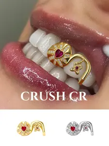CRUSH CR 1pc 18K Gold Plated Sparkly Heart Star CZ Tooth Grillz, Prong-Set Stones, Elegant Edgy Design, Gold/Silver Options, Perfect For Hip Hop Concerts, Club Nights Streetwear Styling, Unisex Dental Accessory For Men Women Female Girls Tooth Gem