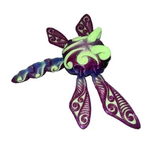 Small Flexi Dragonfly Puff Figurine with glow in the dark green detailing (3D printed)