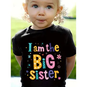 Trendy Loose Fit Girls T Shirt Made from Polyester With "I Am The Big Sister" Print