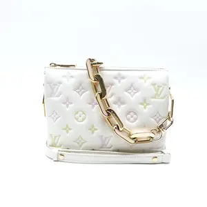 Pre-owned Louis Vuitton Lambskin Shoulder Bags Coussin BB White Shoulder Bag T10383555