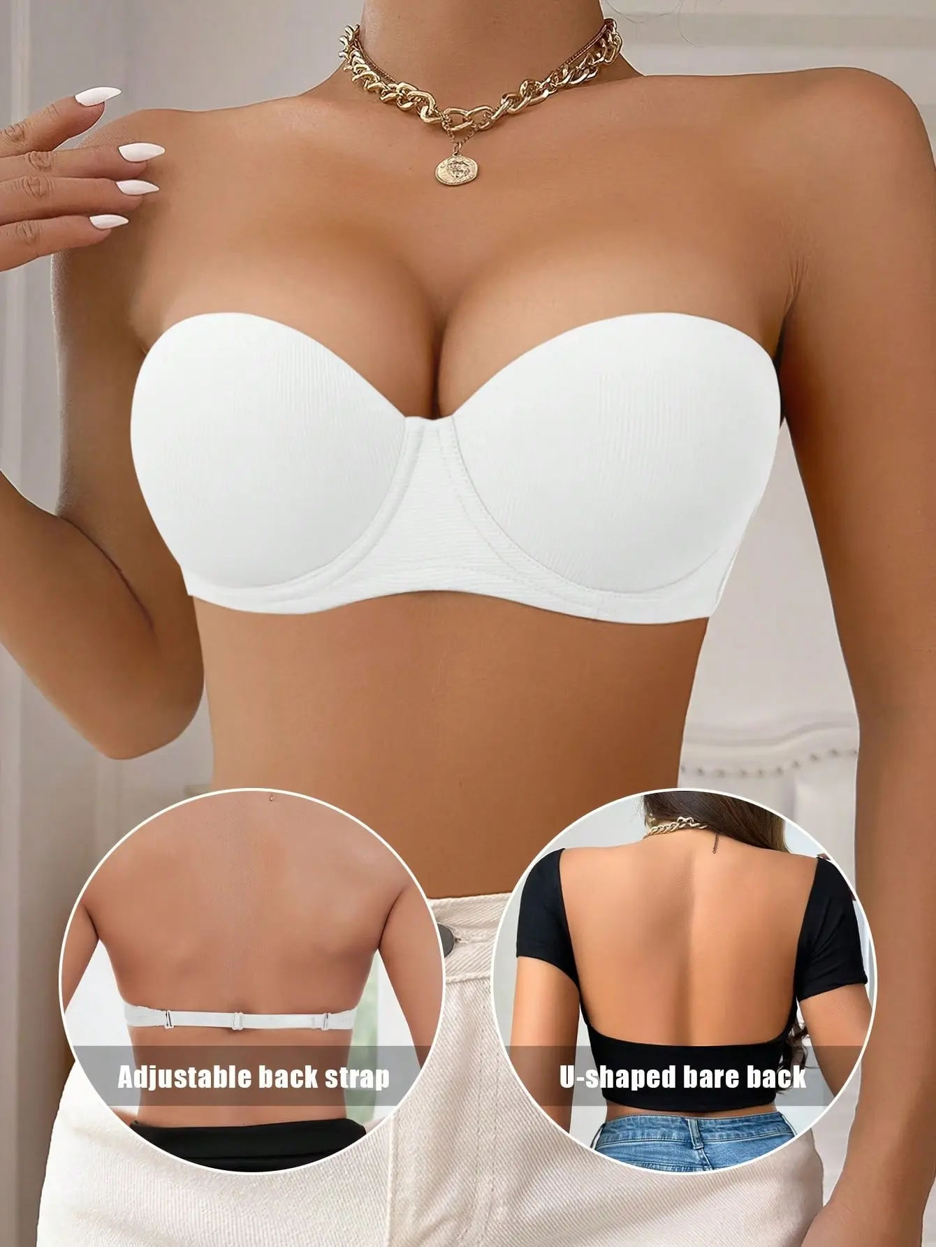 Ecomilky Lady's Seamless Strapless Tube Bra - Full Cup, Underwire Push Up, Supportive, Comfortable, Soft T-Shirt Bra with Detachable Side Wings for Everyday Summer Wear, Top Gift Option, Supportive Bra, Seamless Strapless Bra