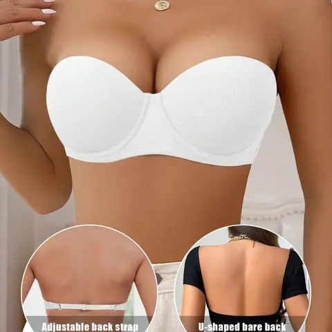 【sohochic】Ecomilky Women's Seamless Strapless Underwire Push Up Full Cup Soft T-Shirt Bra - Detachable Side Wings, Small-Chest Fit, All Seasons Everyday Wear, Bralette Tube Top, Ideal Gift, Bras for Women