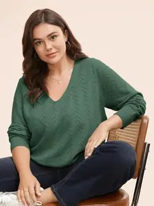 BloomChic Women's Fit Long-Sleeve V-Neck Textured Lightweight Pullover Knit Top - Casual Cut-Out Everyday Womenswear Swimweek