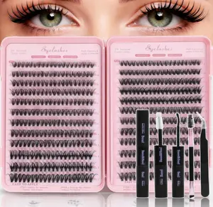Lash Clusters Kit, Eyelash Clusters Individual Lash Extension Kit Pcs D Curl Fluffy Wispy False Eyelashes Extensions Thin Band with Bond Seal Tweezers Brush Removers (30D+40D KIT 9-16mm)