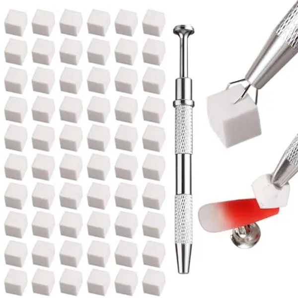 Fcozpjk Soft Sponges with Grabbing Pen for Ombre and Aura Nail Art with Brush, Professional Manicure Nail Art Tools Accessories Supplies, 100 Pieces