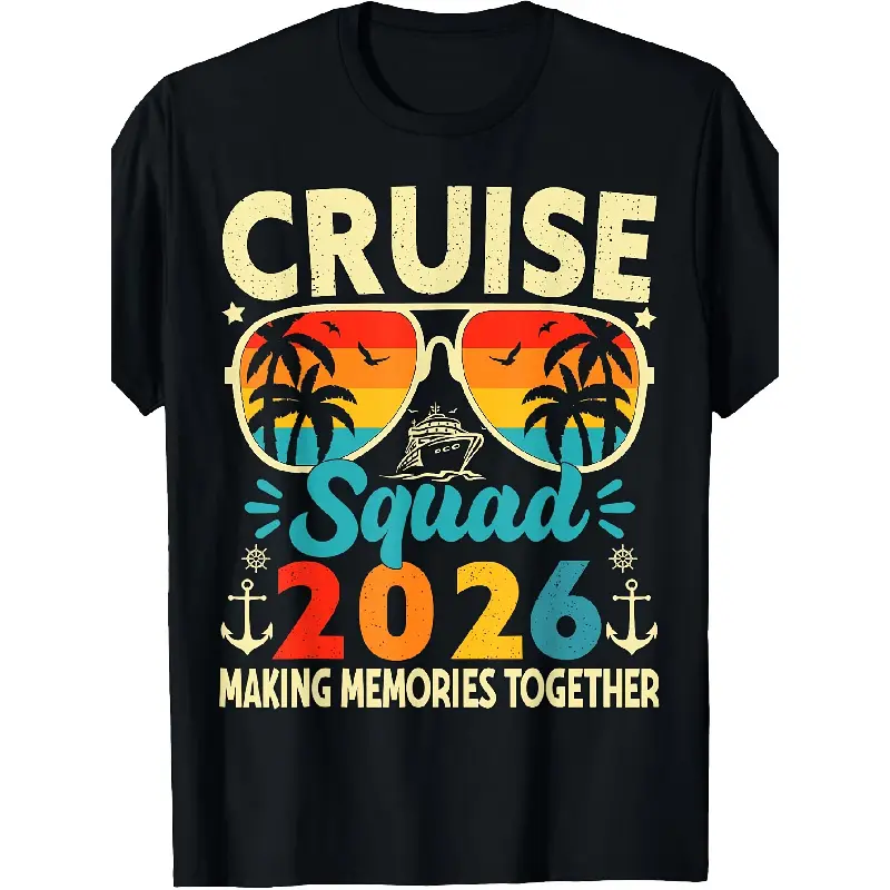 Men's Oversized Short-Sleeve Round Neck Print Streetwear Graphic T-Shirts for 2026 Cruise Squad Summer Vacation Trip