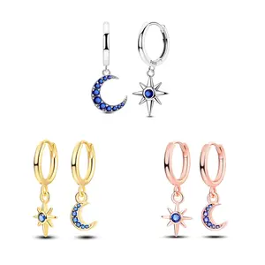 MULA Moon and Star Earrings in 925 Silver-plated and Cubic Zirconia - Mystical Celestial Design, Elegant Women's Jewelry, Perfect Gift for Any Occasion