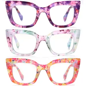 ZOELEAD 3 Pack Reading Glasses Women Blue Light Blocking Cat Eye Readers Full Frame with Stylish Floral Pattern Spring Hinges Clear Computer Eye Glasses Fashion Accessories for Outdoor Activities to Hers Gifts