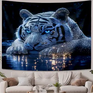 Cute Tapestries Sparkling white tiger with blue eyes in water Retro Fashion Suitable for bedrooms,dormitories,and living rooms