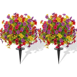 23" Set of 2 Artificial Boxwood Topiary Ball with Violet Flowers with Spikes for Outdoor , UV Resistant Faux Greenery Shrubs, Realistic Fake Bushes Plants for Garden, Yard, Front Porch, Patio Decor Bouquet housewarming gift