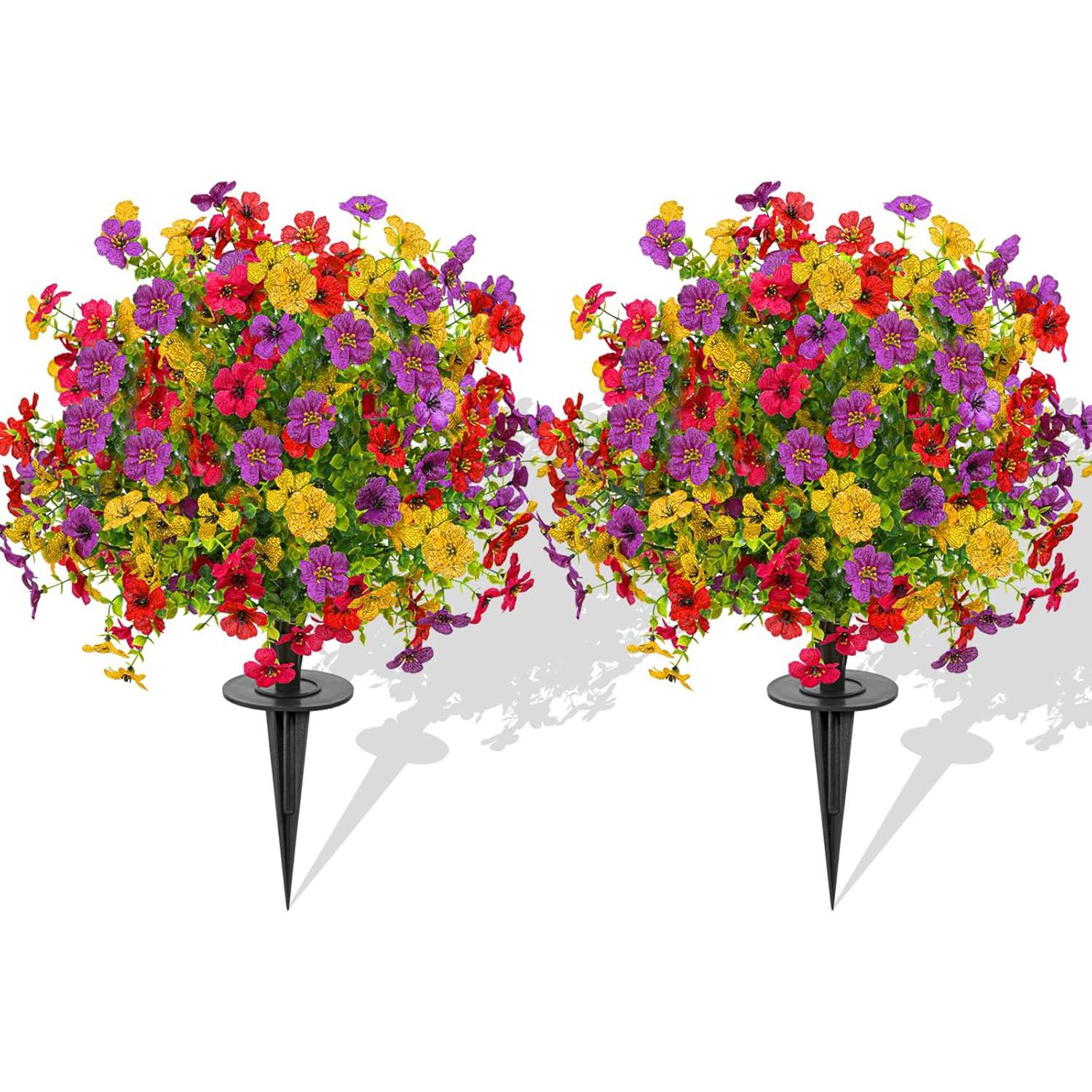 23" Set of 2 Artificial Boxwood Topiary Ball with Violet Flowers with Spikes for Outdoor , UV Resistant Faux Greenery Shrubs, Realistic Fake Bushes Plants for Garden, Yard, Front Porch, Patio Decor Bouquet housewarming gift