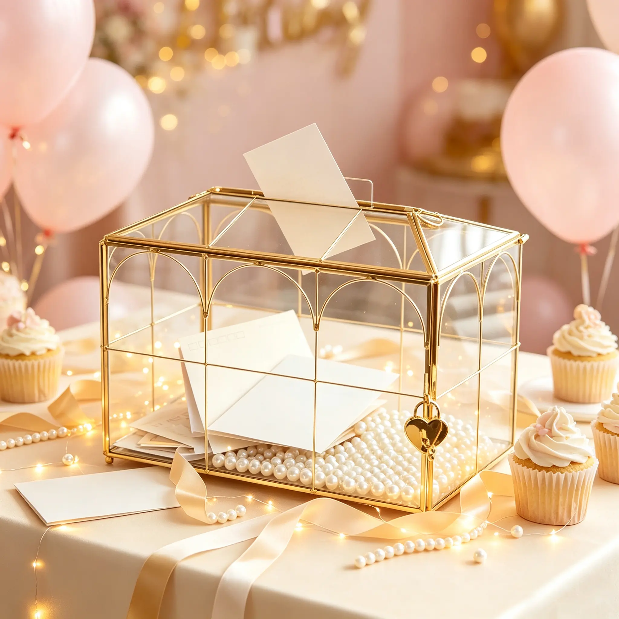 1pc, Clear Glass Wedding Card Box With Lock, Glass Gift Card Box For Wedding, Wedding Money Envelope Card Box, Suitable For Wedding, Engagement, Birthday, Graduation Party