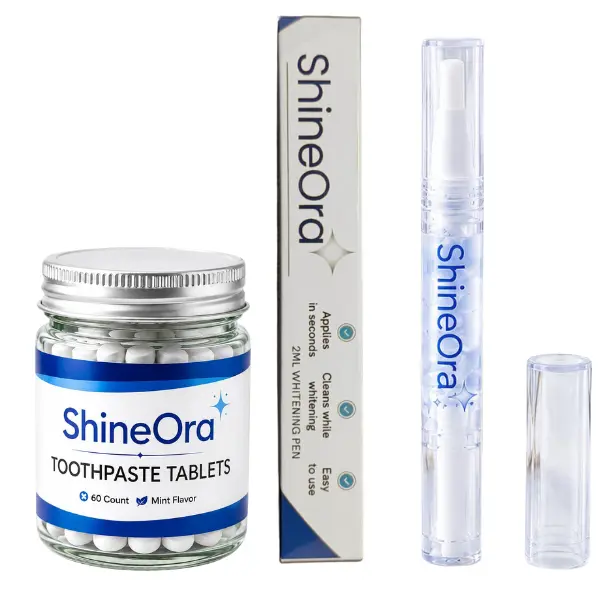 ShineOra Oral Care Duo – Teeth Whitening Pen & Mint Toothpaste Tablets | 60 Count | Travel-Friendly Oral Care Set for Daily Brushing