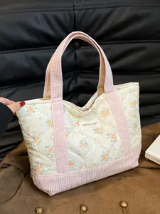 New Gentle Floral Quilted Tote Bag Knit-Trimmed Large Capacity Commuter Bag Perfect for Daily Outings and Date Night Outfits Casual Trendy Bag