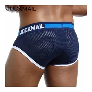 JOCKMAIL Brand Sexy Mesh Breathable Men Underwear Brief Cueca Gay Sleepwear Calzoncillos Hombre Crotch Cotton Cup Panties Shorts