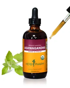Herb Pharm Organic Ashwagandha Liquid Extract: Stress Support Supplement, Vegan Ashwagandha Root Tincture, Adaptogen Extract for Adults, Non-GMO*