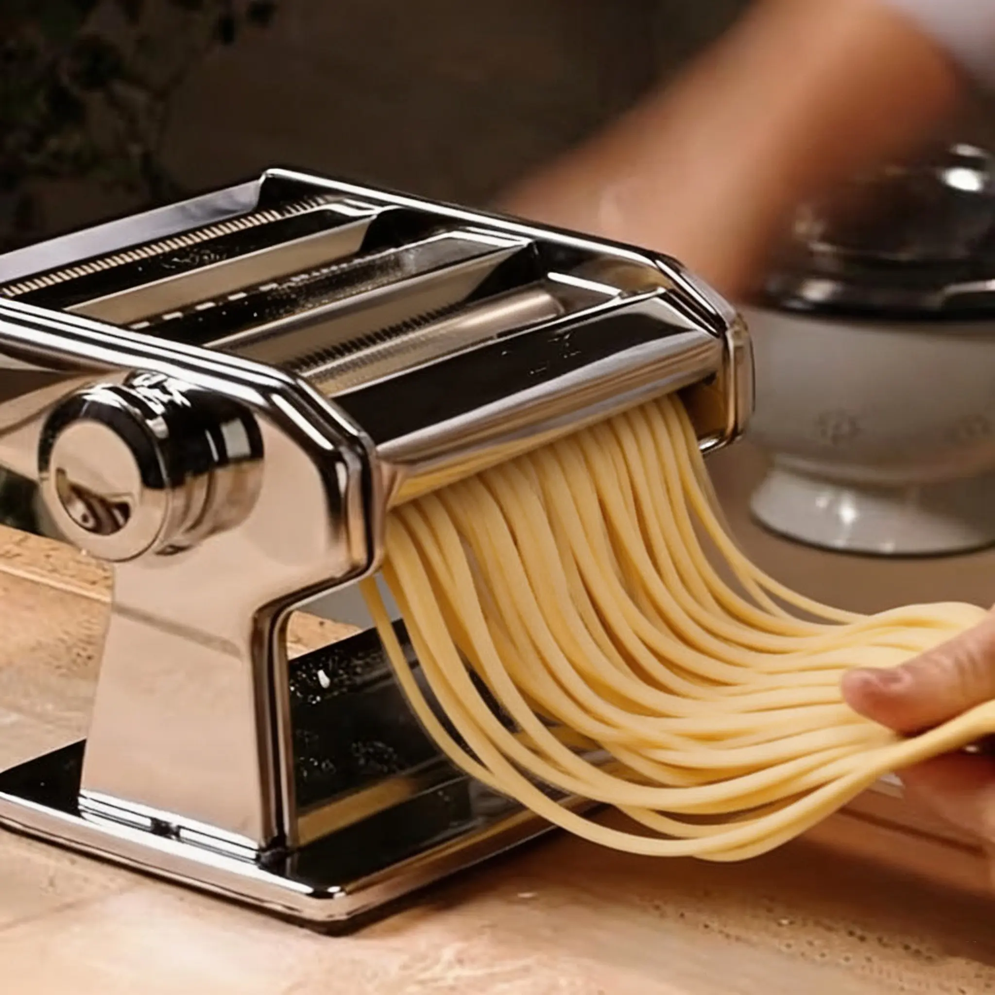 Homemade Solid Manual Pasta Maker - 9 Adjustable Thickness Settings, Stainless Steel Cutter for Spaghetti, Fettuccine, Lasagna, Stable Durable Home Kitchen Tool for Dumpling Wrappers