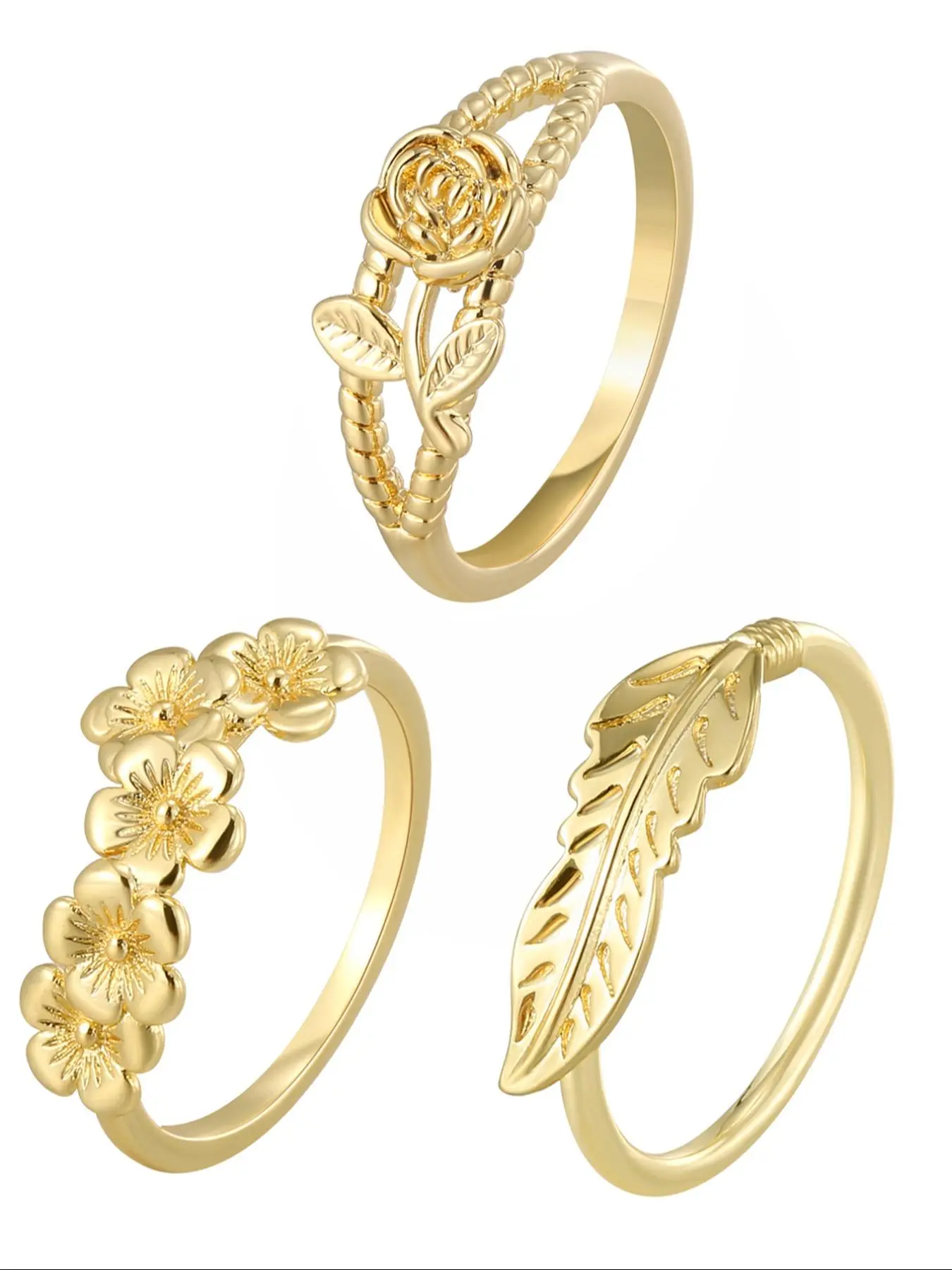 Flower & Leaf Design Cuff Ring, 2024 New Style Fashion Accessories for Women & Girls, Trendy All-match & Exquisite Jewelry for Birthday Gift