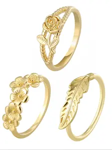 Flower & Leaf Design Cuff Ring, 2024 New Style Fashion Accessories for Women & Girls, Trendy All-match & Exquisite Jewelry for Birthday Gift
