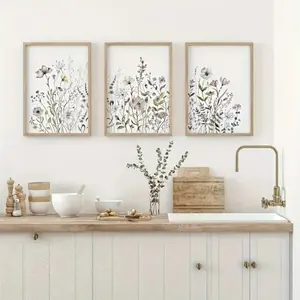 3 Pieces Watercolor Wildflower Canvas Art, Floral Botanical Wall Mural, Fresh Nature Home Art, Pastoral Gallery Decor, Soft Tone Painting, Wall Decor for Living Room, Bedroom and Garden Room, Framed or Unframed Options Available.