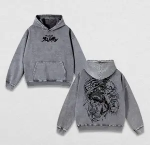 Gurren Lagann Simon & Kamina Washed Hoodie, Oversized Menswear And Women Menswear Tops, Gym Pump Cover, Anime Y2K Graphic Apparel, Gift for Fans